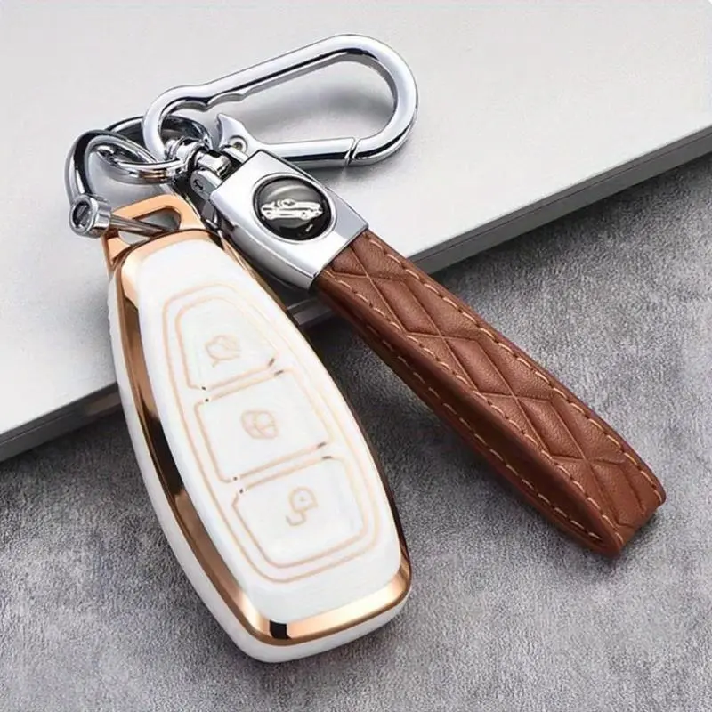 Premium TPU For Ford Focus, Mondeo, Fiesta, Fusion, Kuga, Ecosport Compatible Car Key Fob Cover with Keychain - Protective Remote Case Holder 2