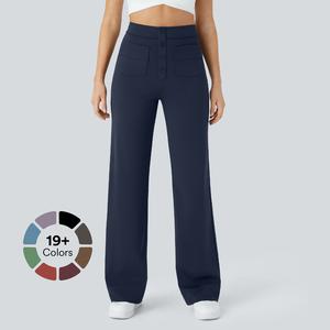 Halara Basic Women's High-Waisted Straight-Leg Casual Pants with Button Closure & Multiple Pockets – Comfortable Everyday Fit #DealDrops #Summer