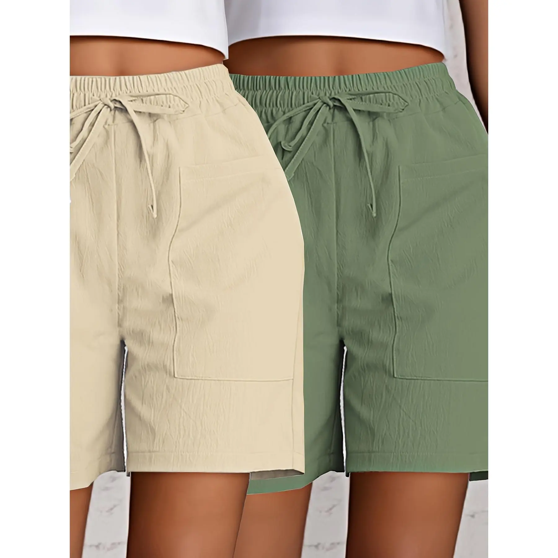 2-Pack Women's Cargo Shorts | 2pcs | Polyester | Breathable, Dual Pockets | Casual | All-Season, Women's | Solid Color