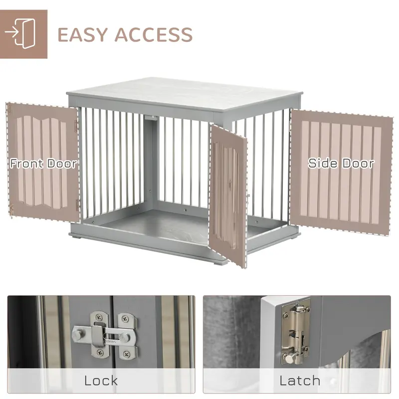 PawHut Dog Crate End Table with Three Doors, Furniture Style Dog Crate for Medium Dogs with Locks & Latches, Grey 5