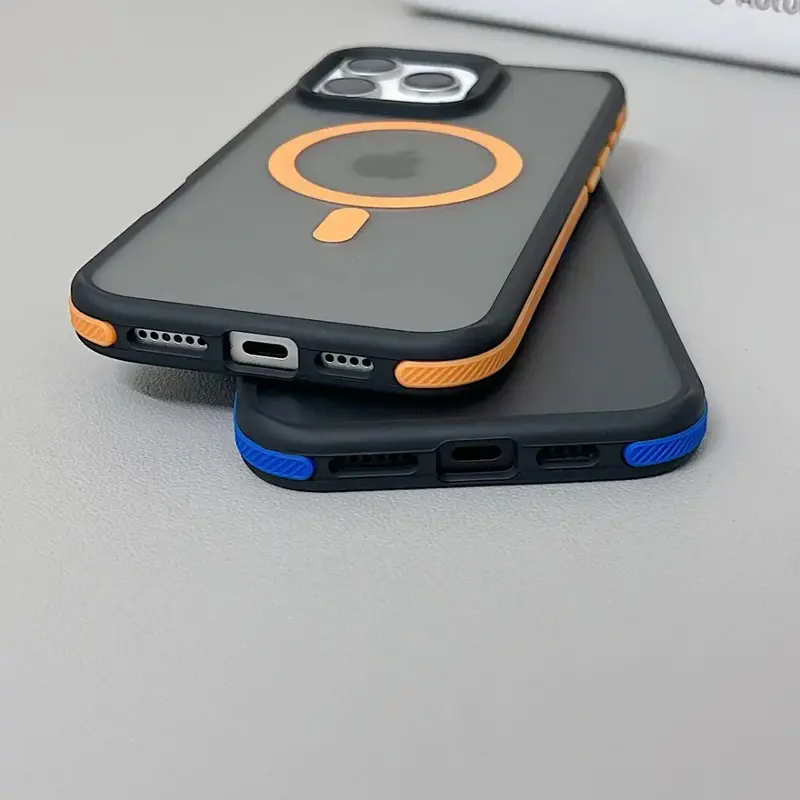 Luxury Magnetic Color Matte Translucent Armor Shockproof Case For iPhone 11 12 13 14 15 16 ProMax Magsafe Wireless Charge Cover Protection Smartphone Protective Casing Cellphone Protector Screen Protector Screen Protector Black 2