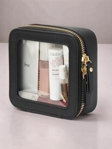 Black Color Makeup Bag, Waterproof Square Clear Compact Makeup Bag, Zipper Cosmetic Storage Bag, Makeup Holder, Cosmetics Organizer, Travel Cosmetic Bags Essentials Pouch for Travel, School, Daily Use, Vanity Makeup Organizer