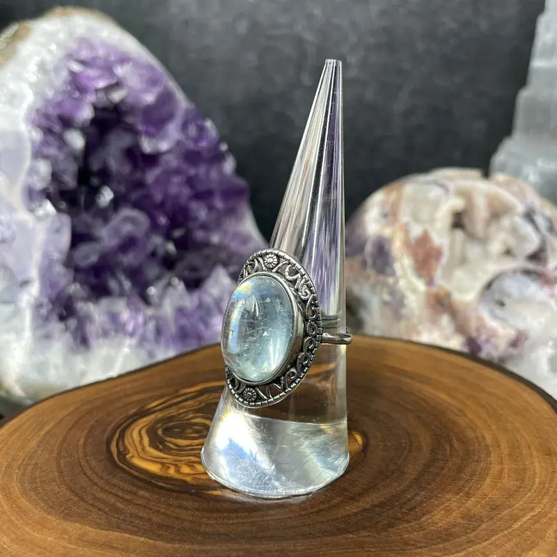 Adjustable Aquamarine Crystal Silver Plated Ring - Jewellery - Genuine Crystals - UK Shop 2