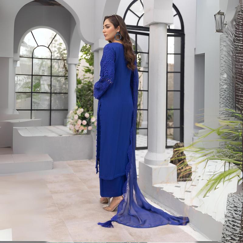3 Pc Linen Chikenkari Ready to Wear Dress | Simrans | UMSIM4 4