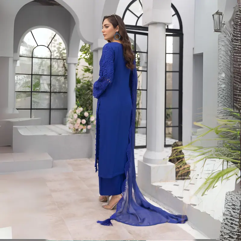 3 Pc Linen Chikenkari Ready to Wear Dress | Simrans | UMSIM4 4