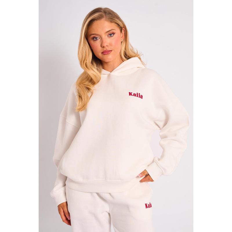 Kaiia Studio Cherry Graphic Oversized Hoodie Cream & Red 1