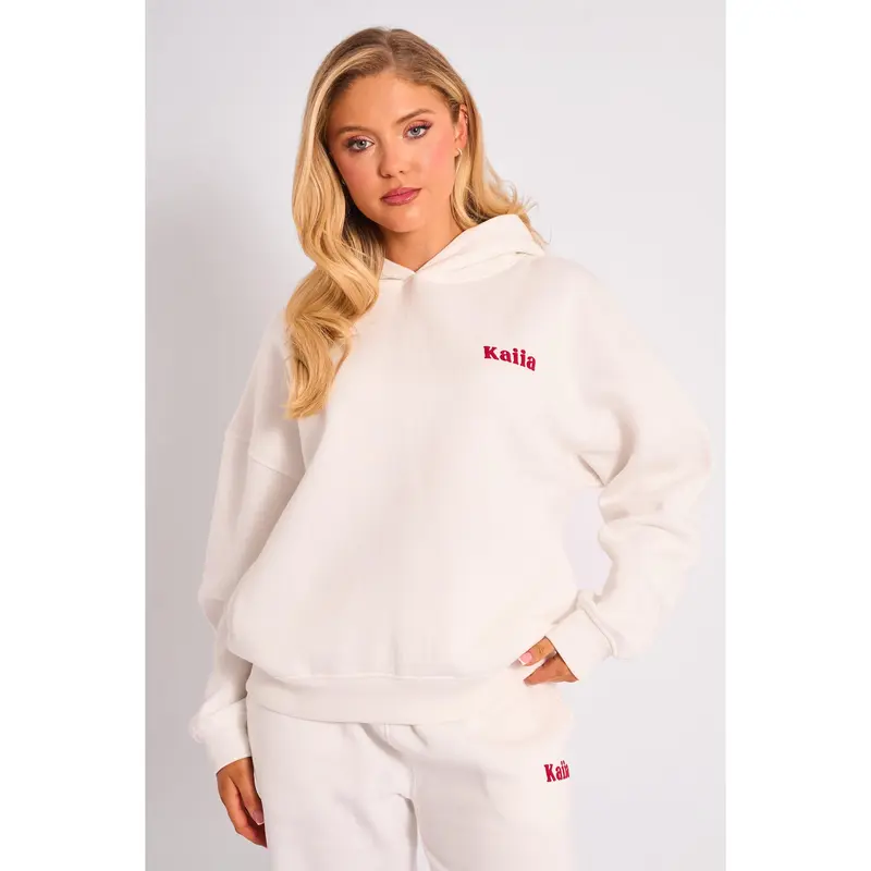 Kaiia Studio Cherry Graphic Oversized Hoodie Cream & Red 1