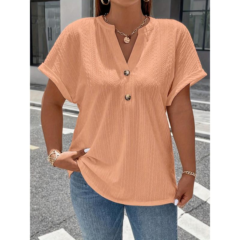 Plus Size Solid Textured T-Shirt, Casual V Neck Short Sleeve T-Shirt, Women's Plus Size Clothing 3