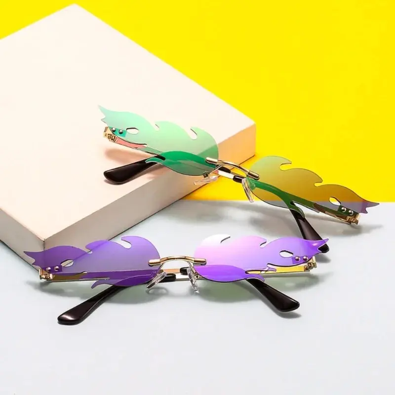 Luxury Cat Eye Sunglasses Women Vintage Brand Designer Rimless Fire Flame Sun Glasses Trending Mirror Lens Narrow Eyewear UV400 0