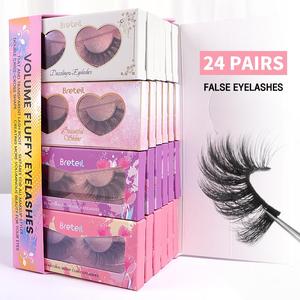 Fluffy False Eyelashes Gift Box, 24 Pairs Wispy Natural Curling Eye Makeup Strip Lashes, Full Volume Eyelash for Lashes Extensions, Eyelashes Kit Set, Summer Makeup, Christmas, Christmas Gift, Peachesmakeup