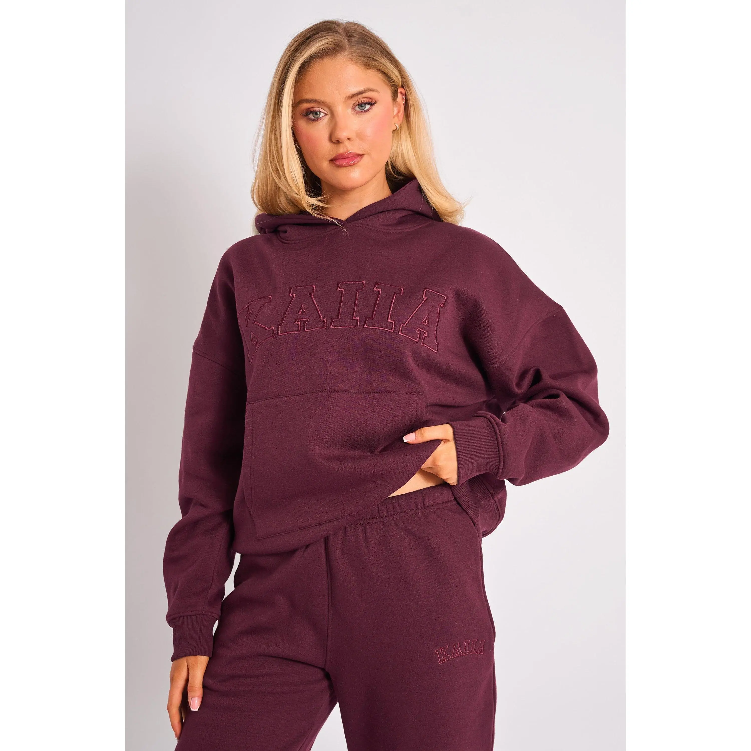 Kaiia Slogan Oversized Hoodie Plum