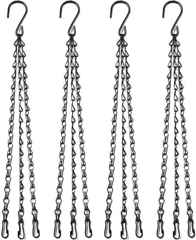 4pcs Black Heavy Duty Hanging Basket Chains 3 Point 16" (41cm) Metal Replacement Chain For Hanging Basket Bird Feeder Flower pots and Ornaments 0