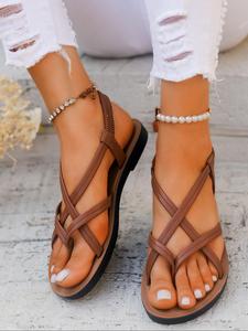 Women's Fashionable Plain Color Criss Cross Strap Slip on Sandals,  Boho Sandals, Stylish Casual Comfortable Flat Sandals for Beach Vacation, Female All-match Shoes for Daily Wear