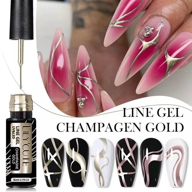 Metallic Nail Liner Gel Polish with Chrome Mirror Effect, Gold, Silver and Rose for UV/LED 0