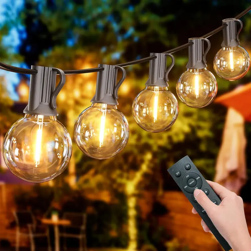 String Lights Remote Controlled, 200FT/60M Festoon Lights Outdoor Waterproof IP45, 100+4 Shatterproof G40 Bulbs, 2500K Warm White for Garden, Yard, Wedding, Patio, Terrace, Party 0