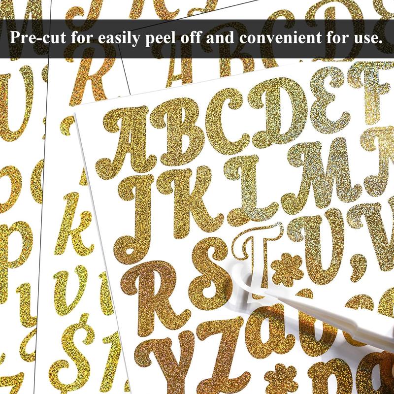 1 Inch Small Self Adhesive Vinyl Letter Number Symbol Stickers Kit,528 Pieces Alphabet Numbers Stickers for Mailbox, Water Bottle, Scrapbook, Notebook - Gold 2