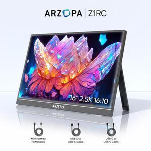 ARZOPA 16" 2.5K Portable Monitor, 2560x1600P QHD IPS Display 123% sRGB with Built-in Stand USB-C HDMI Eye Care External Second Screen for Mac Laptop Phone PS4/5 Xbox Switch -Z1RC, New year gift