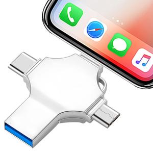 USB Flash Drive, 4-in-1 OTG Memory Stick, Plug and Play External Storage Compatible with iPhone iPad Android Phones PC, Phone Accessories