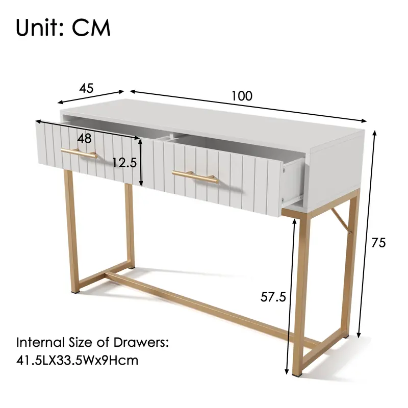 Dressing Table With 2 Drawers 75 Cm High ,Chest Of Drawers Bedroom Highboard White Sideboard Chest Of Drawers for Bedroom, White -H76.5/W100/D45 cm 8