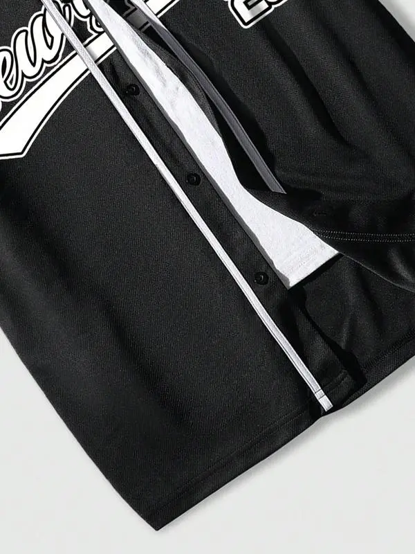 Men's Letter Print Short Sleeve Baseball Jersey, Regular Fit Casual Street Open Front Outerwear for Summer, Men's Clothes for Daily Wear 3