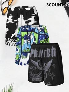 Men's Regular Fit Angel & Letter Print Boxer Briefs, Casual Comfy Breathable Short-leg Underwear for Daily Wear, Men's Underwear for Summer