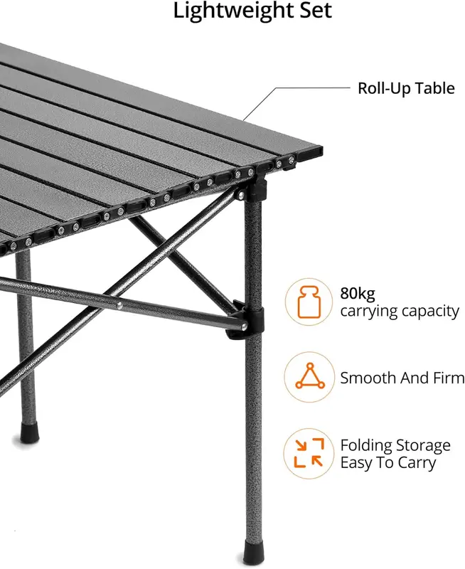 QWORK® Folding Table, Camping Tables That Fold Up, Collapsible Table, 95 * 55 * 50cm, Black, For BBQ, Travel, Fishing, Picnic 4