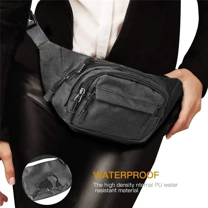 Bubag Waist Bag, Waterproof 4 Zip Pockets Fanny Pack Running Waist Pack Bag Adjustable Belt Waistpacks for Outdoors,Travel,Sport, Hiking 4