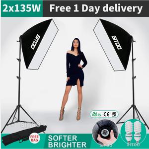 2× 135W Studio Softbox Lighting Kit Continuous Light Stand Soft Box Photo Video