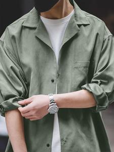 Men's Solid Color Button Front Suede Shirt, Loose Casual Comfy Long Sleeve Chest Pocket Design Collared Top for Fall & Winter, Men's Clothes for Daily Wear