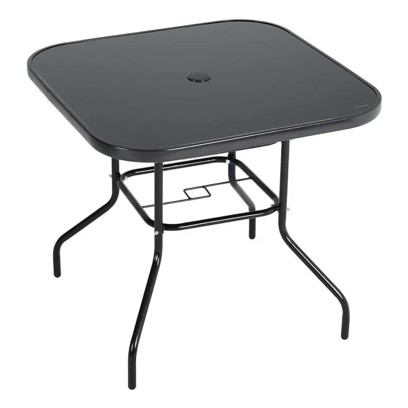 80CM Metallic and Tempered Glass Garden Table with Parasol Hole – Outdoor Dining Essential 2