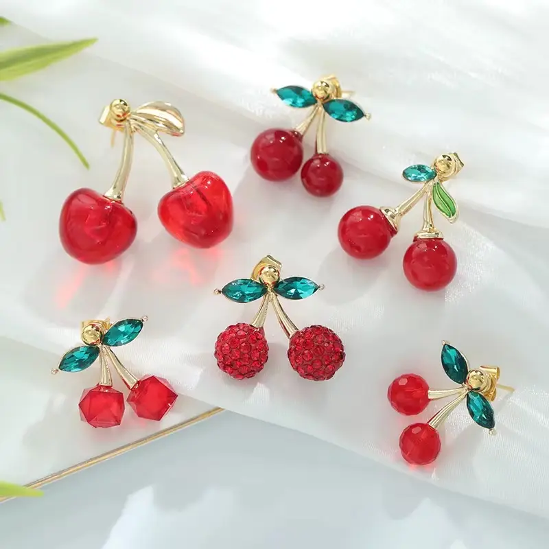 CHERRY EAR HOOK EARRINGS 15mm -  Sweet and Fruity life-like cherry resin stainless steel earrings 5