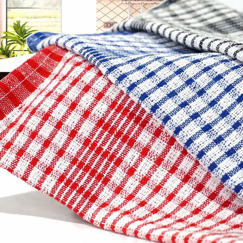 Wonderdry Tea Towels Kitchen Pack of 10, Cotton Absorbent Long Lasting Catering Bar Towels Washable Reusable Water Absorbent Kitchen Long-lasting Cleaning Glass Mix 10Ps ( Red +Blue +Green ) 6