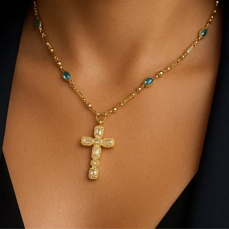 Gia Initial Gold Cross Necklace 1