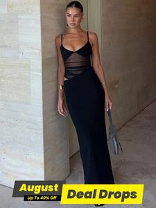 Women's Cut Out Sheer Mesh Cami Formal Dress, Sexy Chic Sleeveless Spaghetti Strap Dress for Party Club Dating Wear, Ladies Summer Clothes, Womenswear