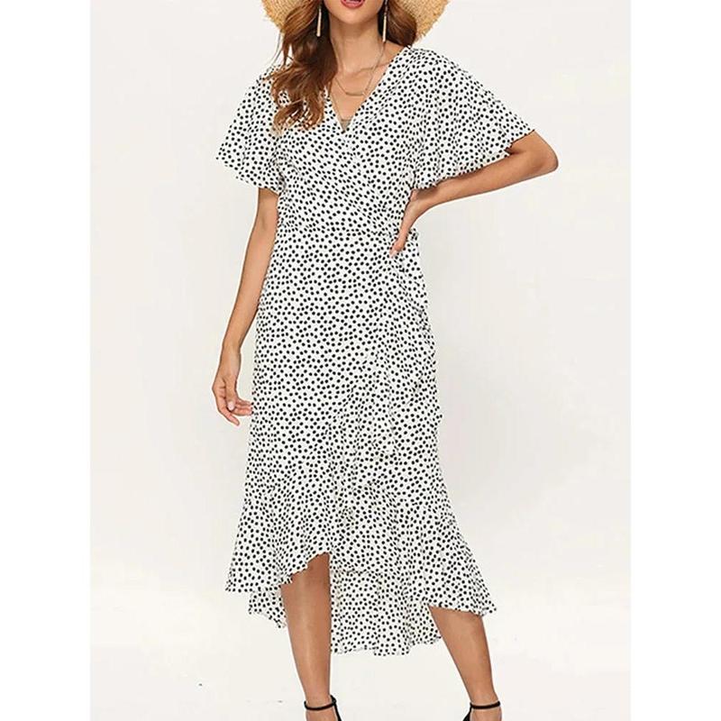 Summer Beach Maxi Dress Women Floral Print Boho Long Chiffon Dress Ruffles Wrap Casual V-Neck Split Sexy Party Dress Robe Femme 8