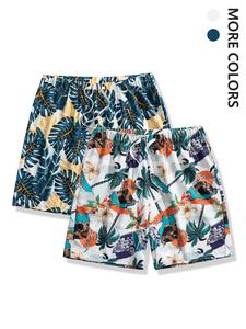 Men's Tropical Print Drawstring Waist Shorts, Casual Elastic Waist Pocket Shorts for Summer, Men's Bottoms for Beach Vacation