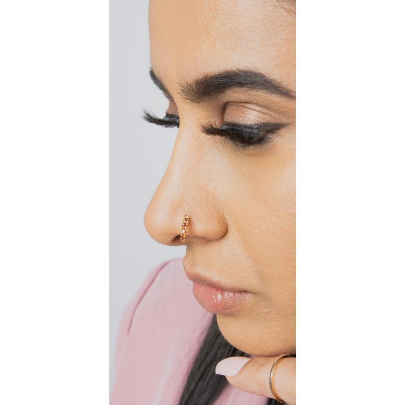 5 Stone Pink Gold Nose Ring For Pierced And Non Pierced Nose 1