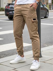 Men's Solid Flap Pocket Cargo Pants, Regular Fit Casual Comfy Breathable Trousers for Daily Wear, Men's Bottoms for All Seasons, Boho Comfy Trousers