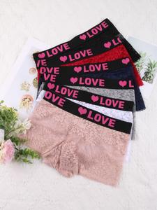 Women's Solid Floral Lace Letter Tape Sheer Boxer Briefs, Soft Comfy Breathable Adaptive Panties for Daily Wear, Soft Comfy Panty, Underwear for All Seasons