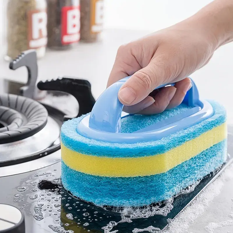 Household Cleaning Brush With Handle Dish Soap Bathroom Kitchen Tub Thicken Scrubbing Sponge Wipe Durable Tools Accessories Home 1