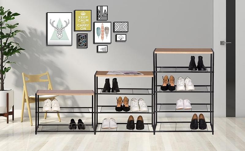 Product Introduction of 2 Tiers Wooden Shoe Rack Metal Shoe Benches for Hallway,Shoes Storage Organizer SR0051 Steel 1