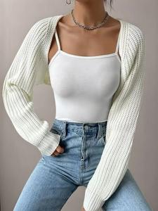 Women's Solid Raglan Sleeve Crop Cardigan without Camisole, Lady Elegant Casual Chic Basic Long Sleeve Knitwear for Spring & Fall, Women's Clothing for Daily Wear Everyday, Womenswear