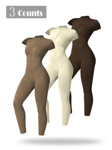 Women's Solid Short Sleeve Half Zip Sports Jumpsuit, Sporty Stand Collar Skinny Jumpsuit for Yoga Gym Workout, Ladies Sportswear for All Seasons