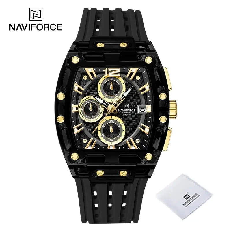Men's Quartz Multifunction Watches Fashion Sports Chronograph 5ATM Waterproof Silicone Band Casual Man Wrist Watch 5