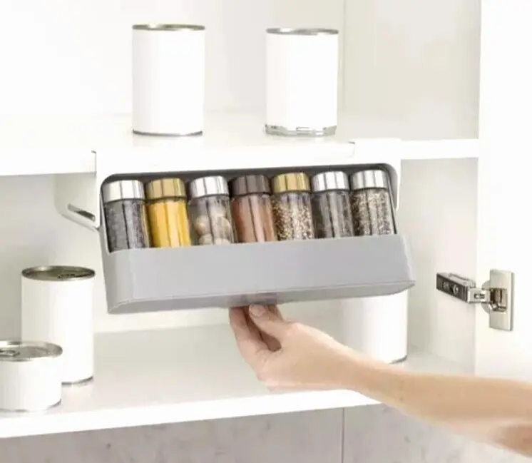 Cupboard Store in cupboard kitchen storage under-shelf Spice Rack Organizer Plastic Box Installation Window 0