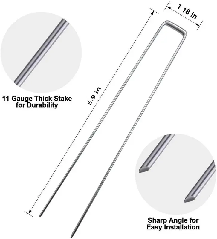 VIROSA Pack of 100 6 inch U Shaped Nail Pins for Weed Control, Landscape Fabric, and Artificial Grass - Galvanised Steel 2