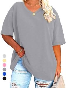 【Plus Size】 Solid V Neck Tee, Casual Minimalist T-shirt for Summer, Women's Plus Clothing for Daily Wear, Womenswear, Baggy Tshirt