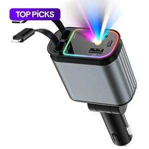 4 in 1 Electronic Smartphone Charger, 66W Retractable Automotive Car Charger with Star Projector Night Light, For Carplay Adapter, LED Decorative Ceiling Lights, USB Car Adapter Compatible with iPhone Samsung