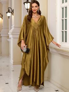 Women's Batwing Sleeve Kaftan Dress, Chic Elegant Long Sleeve V Neck Dress for Party Evening Formal, Ladies Clothes for All Seasons, Boho Casual Kaftan