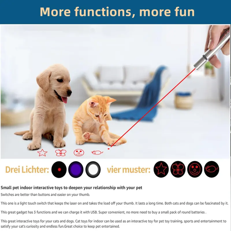 Cat Toys, Interactive Toys for Cats, Cat Dog Red Pointer Light Toy, 7 in 1 LED Cat Light Pen,USB Rechargeable, Pet Scratching Practice Chase Training Tool 4